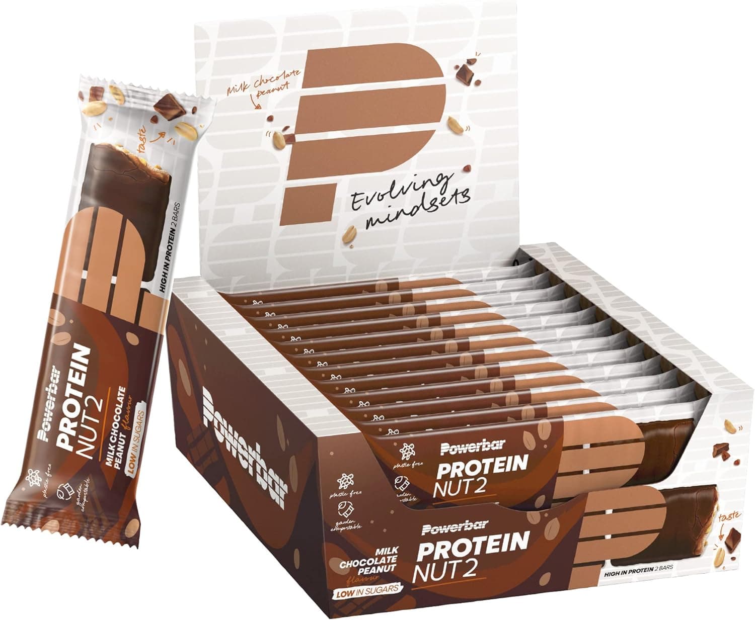 Powerbar Protein Nut2 Milk Chocolate Peanut12 x (2 x 22,5 g), barras de proteína com baixo teor de açúcar