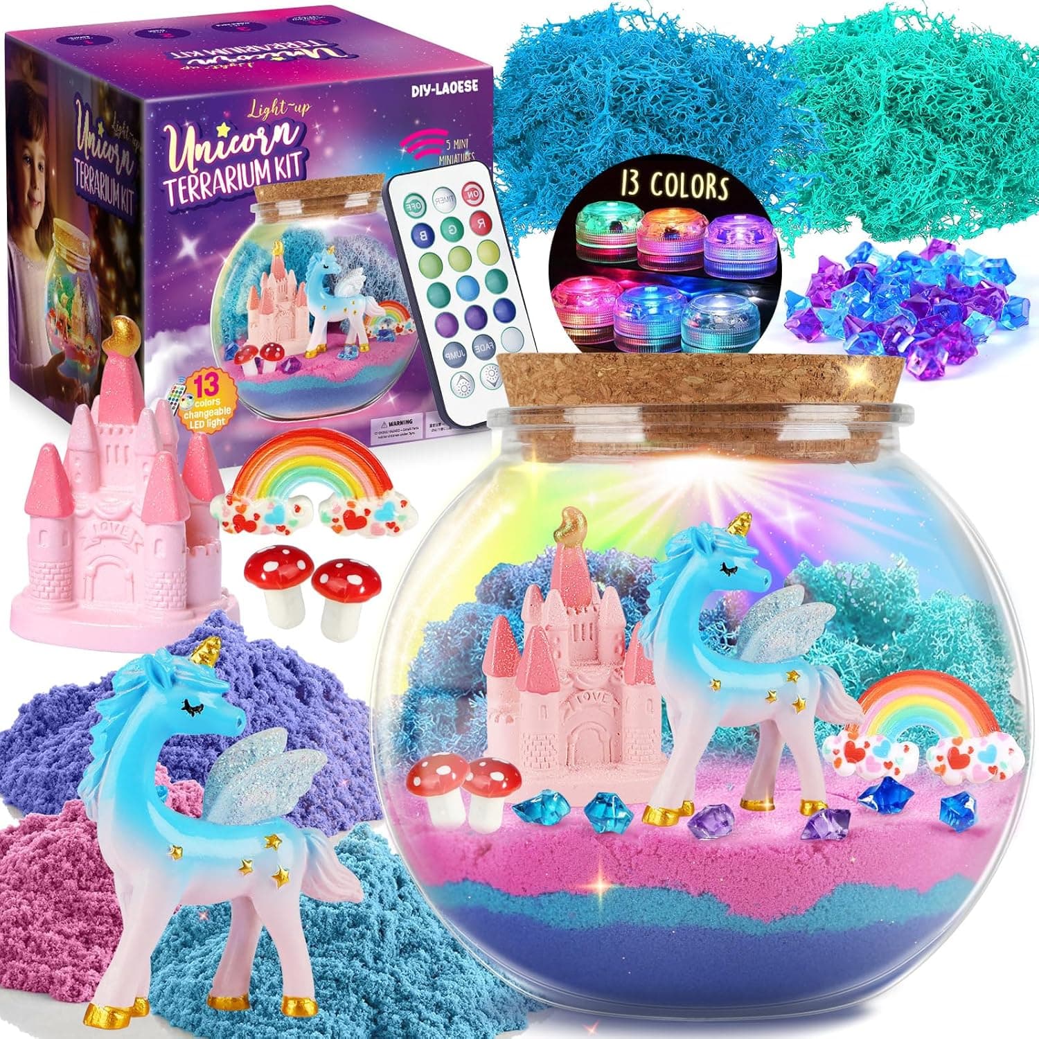 Presentes de unicórnio para meninas - kit de terrário de unicórnio para meninos - presente de aniversário para meninas 4 5 6 7 8-12 anos - brinquedos de unicórnio para meninas