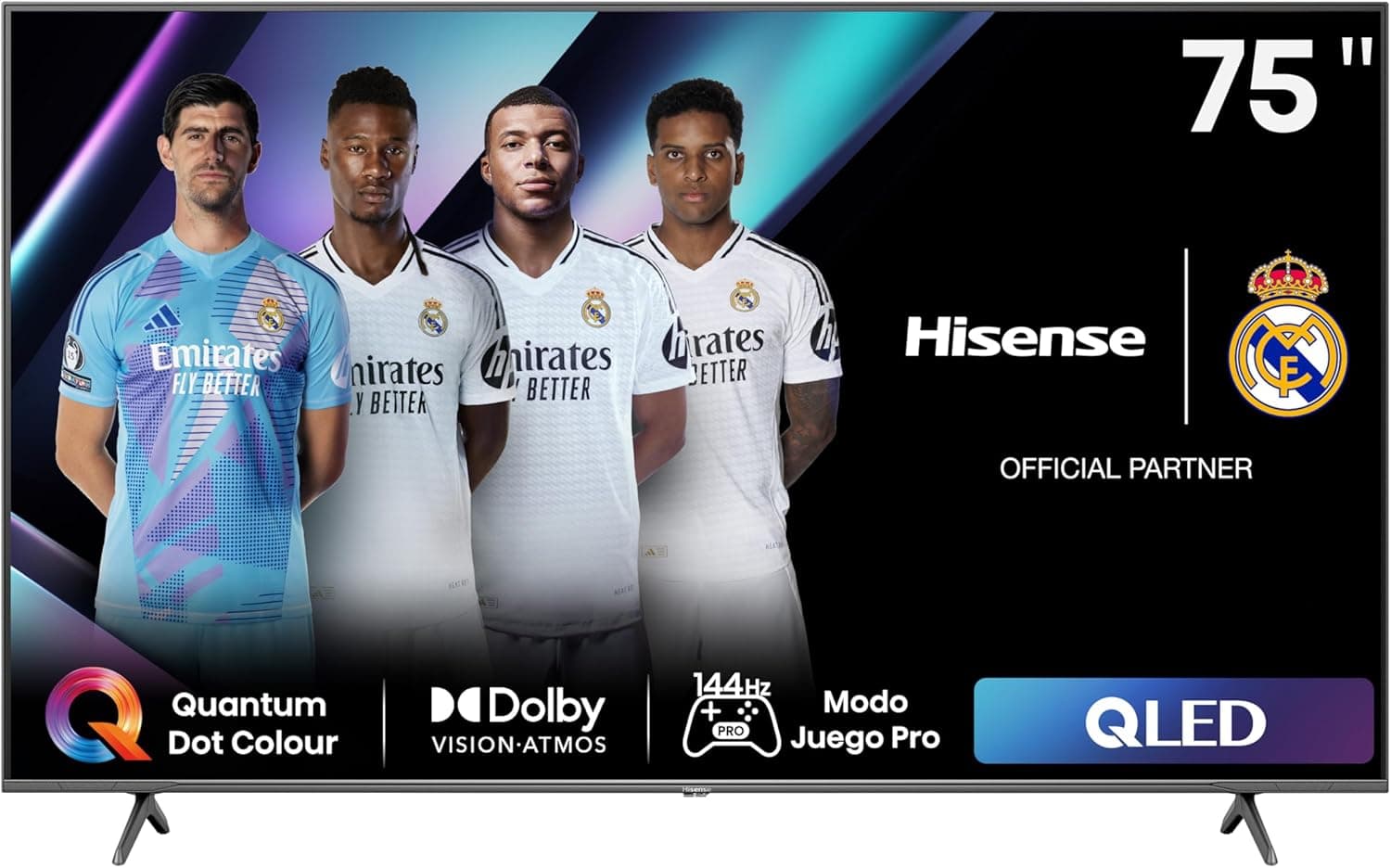 Hisense 75E7NQ Pro QLED Gaming TV, 75 polegadas televisor, VRR 144Hz HSR 240 fps, AMD Freesync Premium Pro, barra de jogos, solução de HDR total, Dolby Vision IQ & Dolby Atmos (novo 2024)