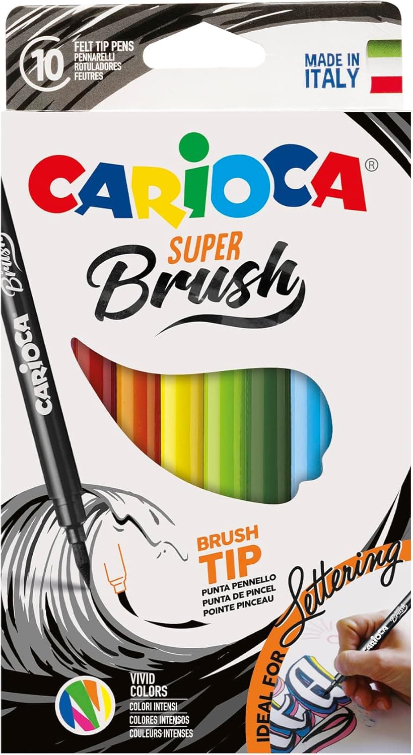 Carioca Marcadores Super Brush, 10 unidades, multicoloridos