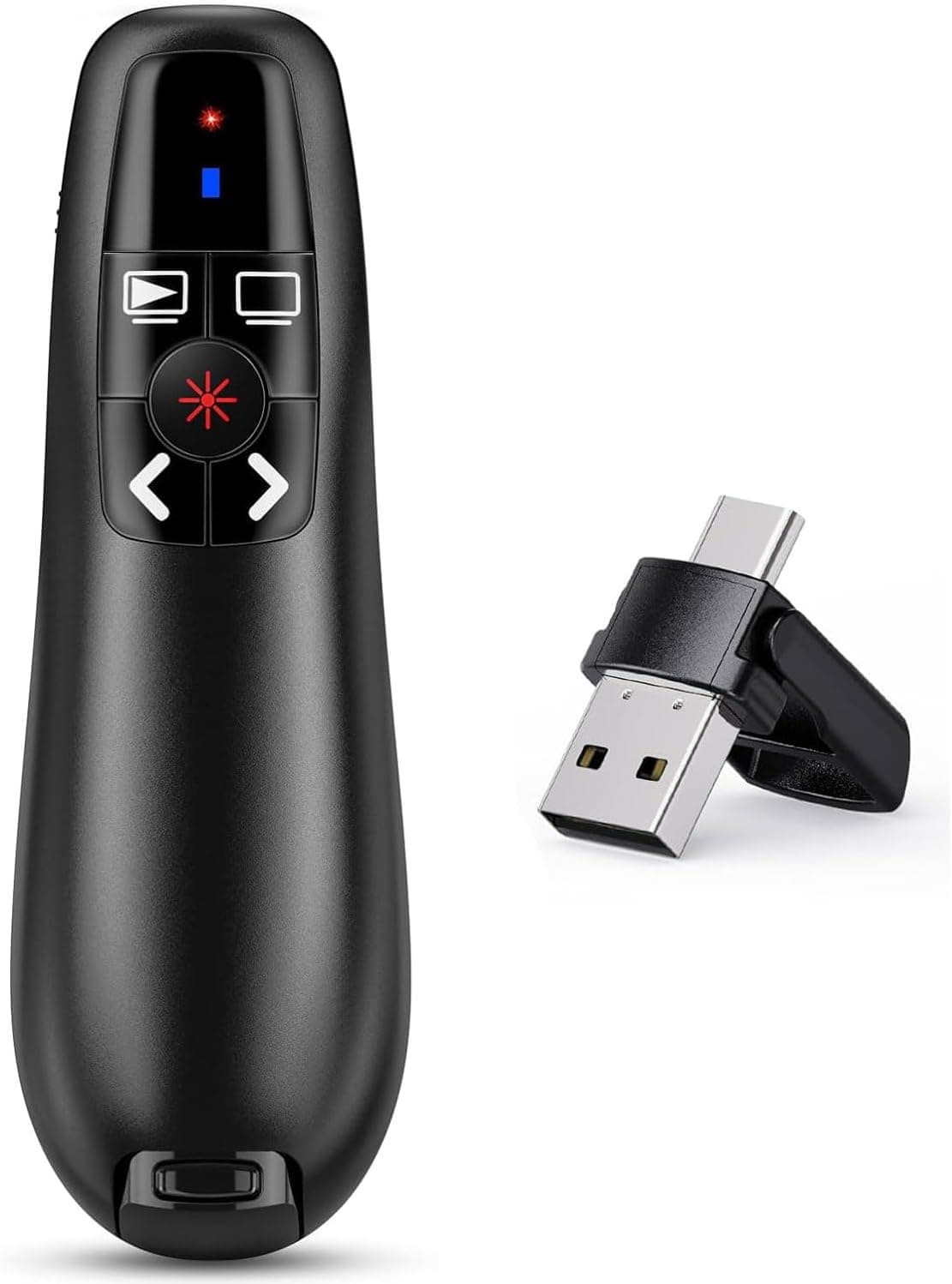 2 - em 1 USB Type C Passador de slides comando computador Powerpoint, 2,4 GHz apresentador sem fios comando apresentações USB distância ponteiro Powerpoint Remote Presenter para computador Windows