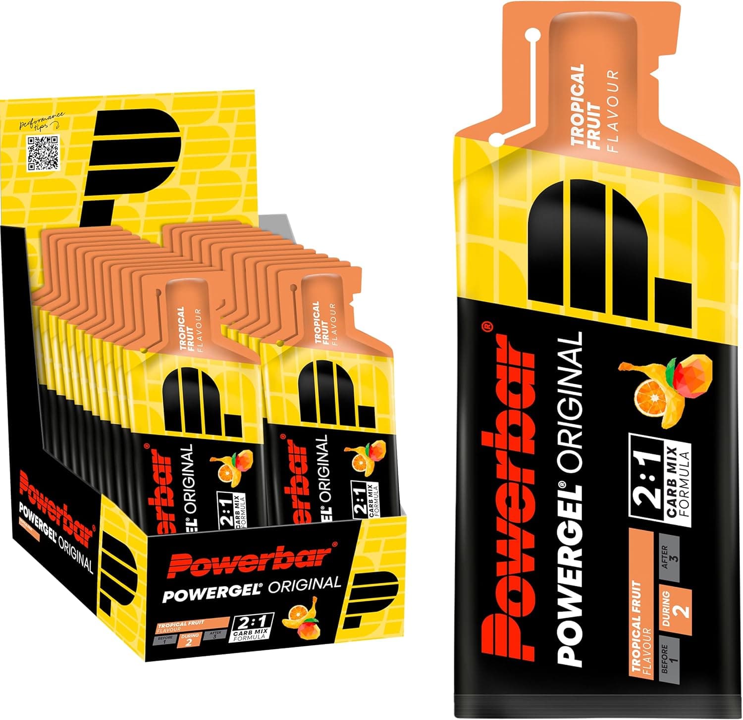 Powerbar PowerGel Original Tropical Fruit 24 x 41 g, High Carb Energy Gel + magnésio e sódio sem cafeína