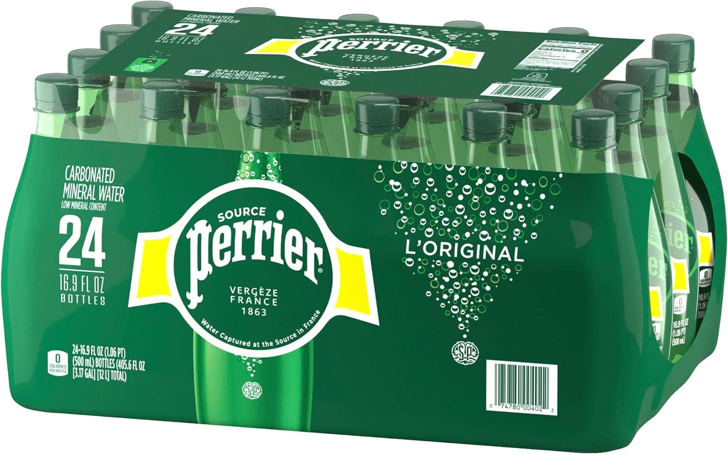 Perrier Água mineral natural com gás, 4 pacotes de 6 x 50 cl, 24 garrafas