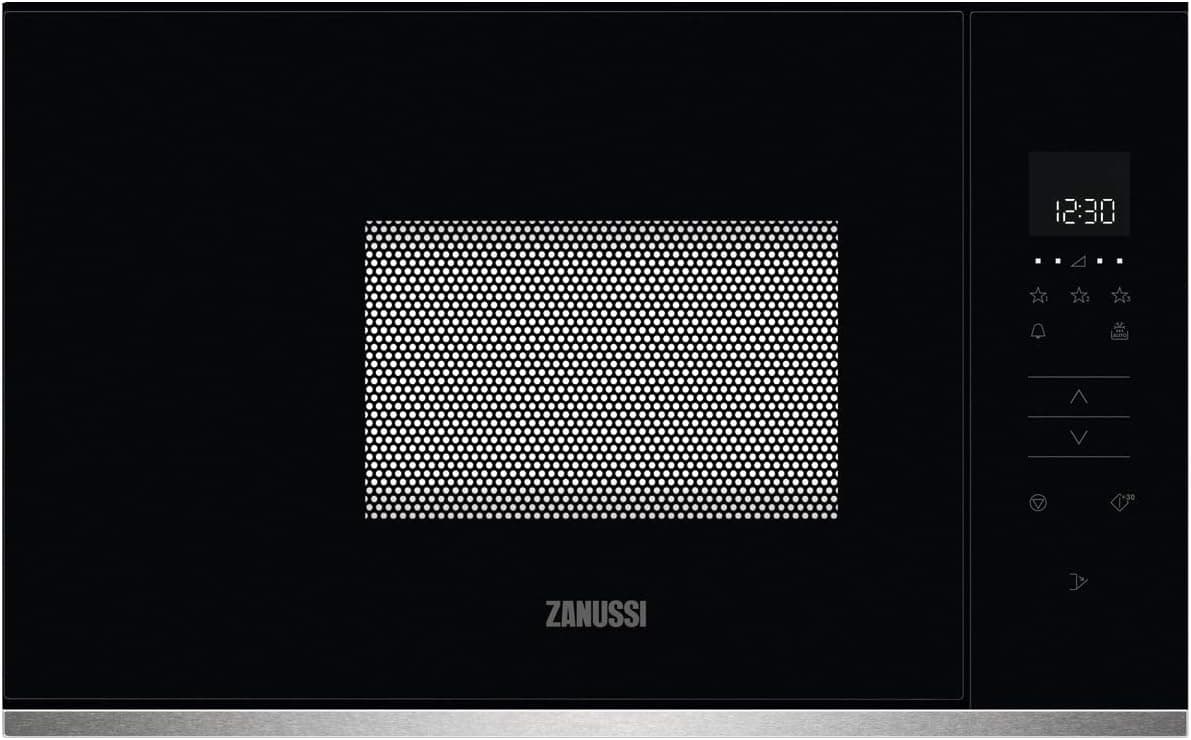 Zanussi ZMBN2SX Microondas integrado 800 W, controlo tátil, display LED, prato giratório XL, segurança crianças, automóvel 30 segundos, início rápido, abertura eletrónica, moldura integrada