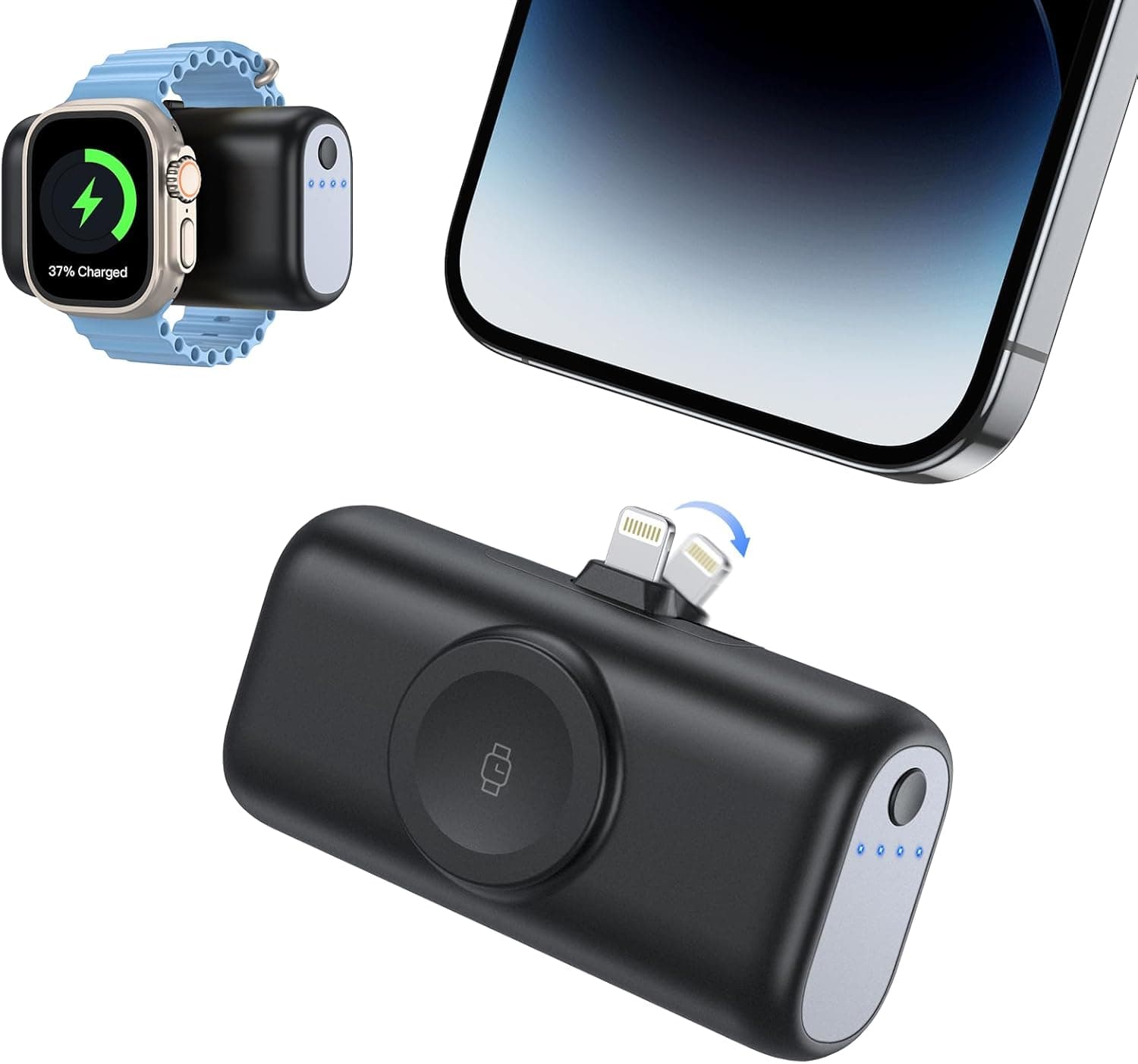 Mini bateria externa para iPhone, 5000 mAh, 3 em 1, bateria externa para iWatch, bateria externa para telemóvel com função de carregamento rápido, compatível com iPhone 14/13/12/11/XR/X/8 e Apple