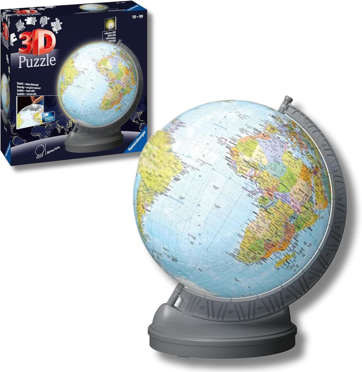 Ravensburger Globo Terrestre 3D Night Light | Puzzle de construção com luz para crianças a partir dos 10 anos