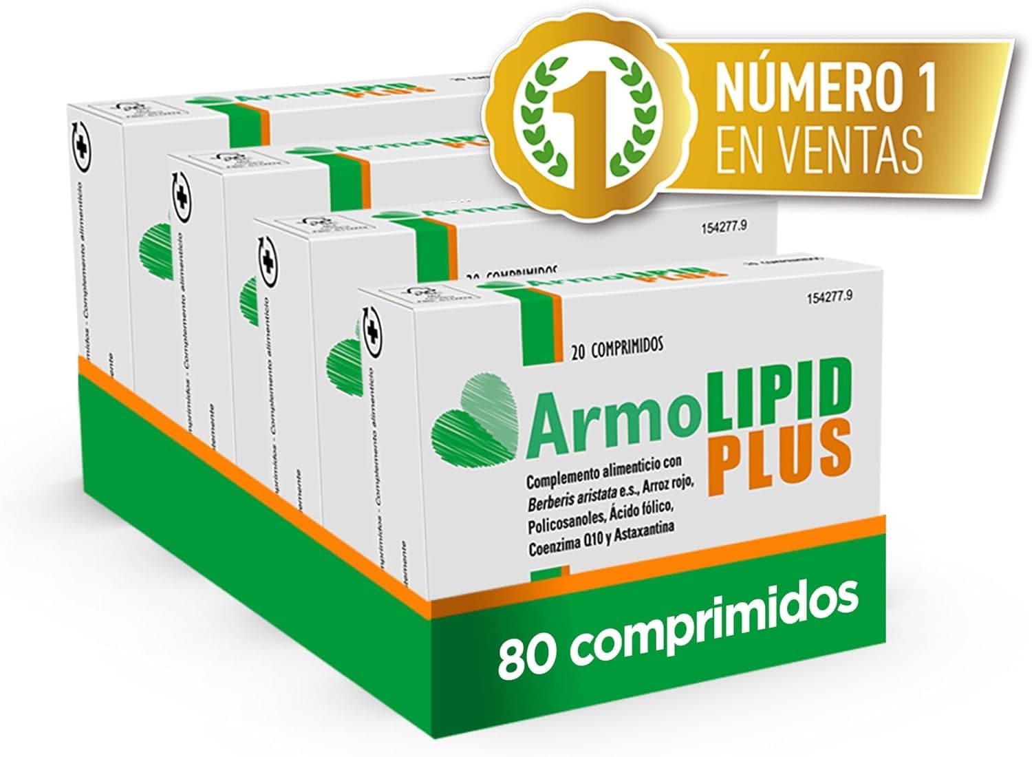 Armolipid PLUS - Complemento alimentar, ajuda a manter os níveis de colesterol e triglicéridos, levedura vermelha de arroz, berberina, coenzima Q10 e astaxantina, 80 comprimidos