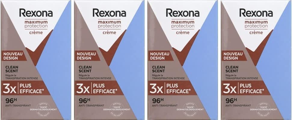 Rexona Maximum Protection | Creme antitranspirante Clean Scent 45 ml x 4