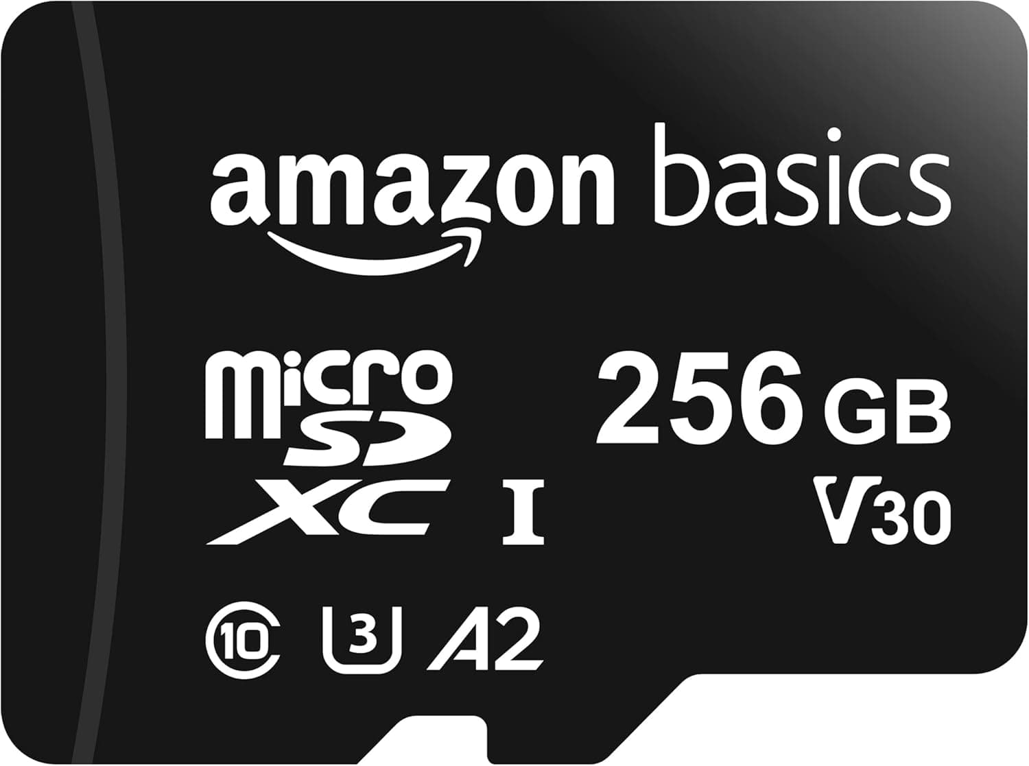 Amazon Basics - MicroSDXC, 256 GB, com adaptador SD, A2, U3, velocidade de leitura até 100 MB/s, preto