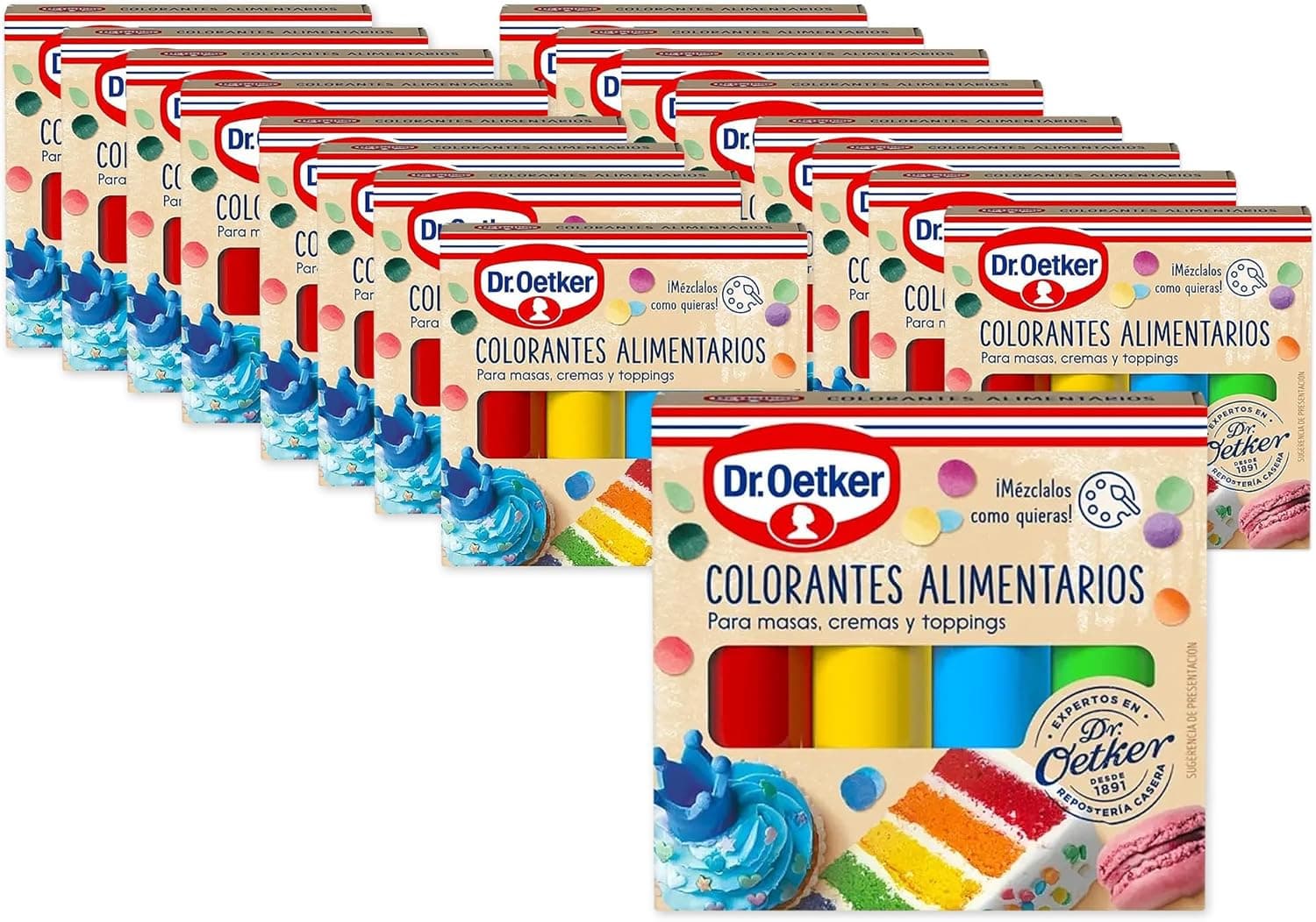 Dr. Oetker Food Colours | Corantes alimentares para pastelaria em 4 cores sortidas caixa com 17 unidades