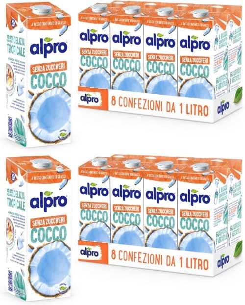 Alpro Bebida vegetal de coco sem açúcar, conjunto de 8 x 1 l