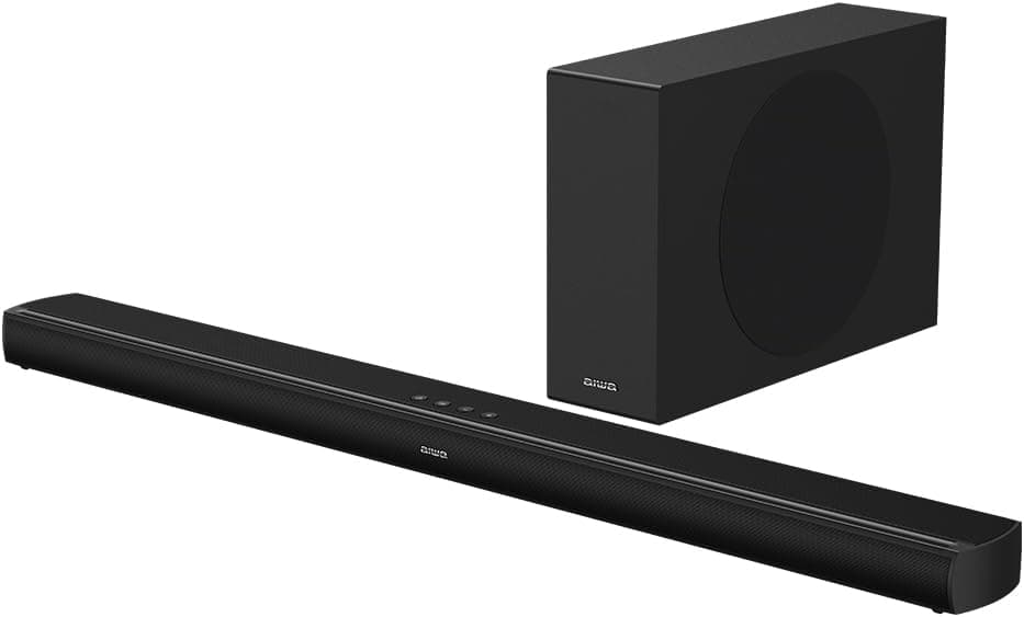 Aiwa Barra de som com subwoofer sem fios HE-1200SW 2.1 CH com potência 120 W RMS. Cor preta