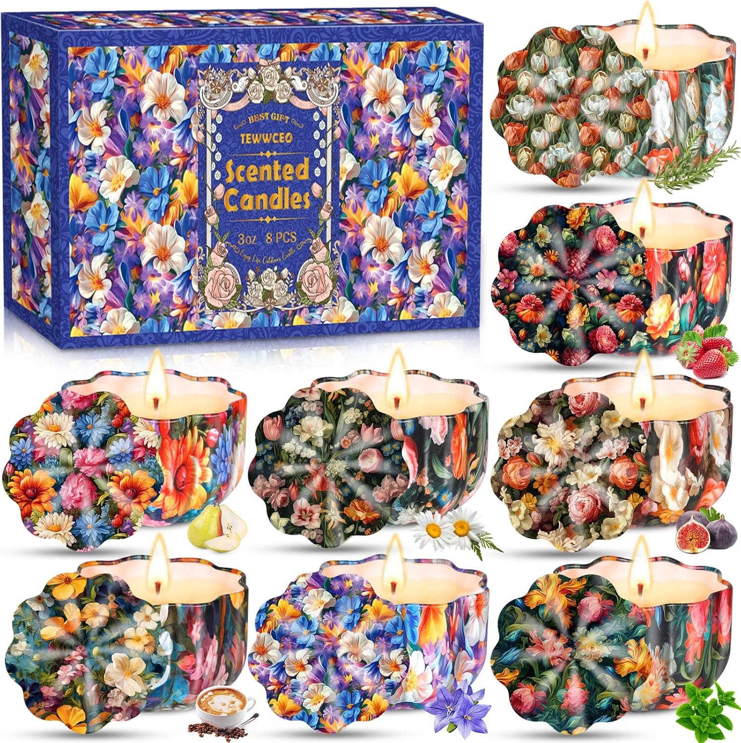 TEWWCEO Velas perfumadas conjunto de 8 peças, Natal velas aromáticas presentes, vela cromada presente de velas de aromaterapia cera de soja natural vela de viagem adequada, ioga casa de banho quarto