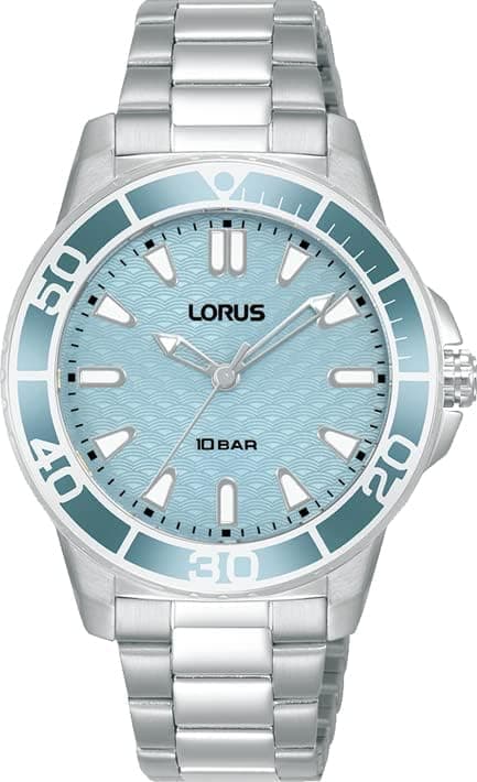 Lorus Relógio analógico para mulher de quartzo com correia em metal RG251VX9, Prateado / azul