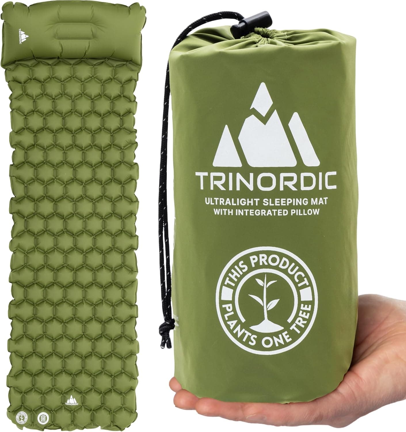 TRINORDIC Colchão de campismo ultraleve insuflável com almofada - colchão de ar individual, equipamento de campismo durável - verde floresta