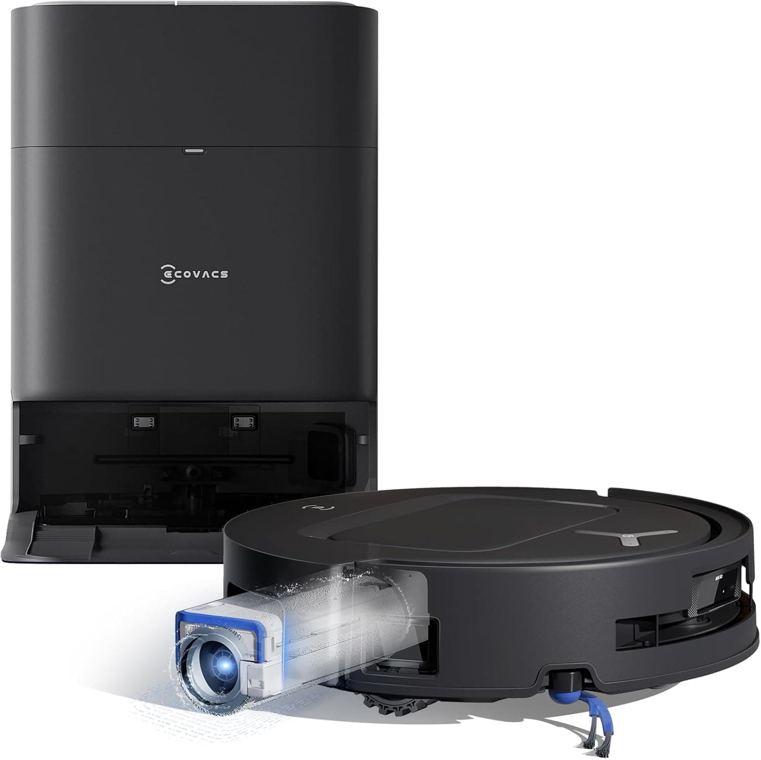 ECOVACS DEEBOT T80 Omni Robot Aspirador de chão de 18000 Pa, secagem automática e lavagem instantânea com água a 40 - 75 °C, Mopa OZMO Roller, ZeroTangle 3,0 anti-embaraços, preto