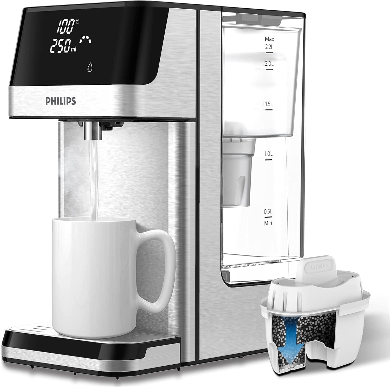 Philips Estação de água, dispensador de água quente filtrada, capacidade de 2,2 l, 6 configurações de temperatura, ecrã tátil