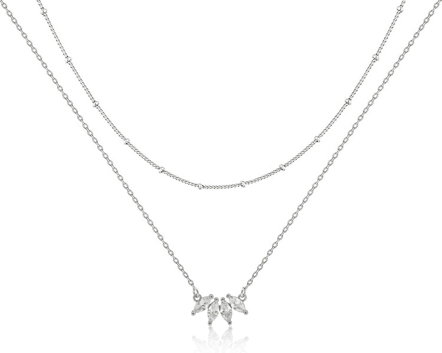 LIHELEI Colares de mulher, colar com camadas de folhas delicadas, banhado em S925, colar de cúbica colar de gargantilha de diamantes simples para mulheres, jóias da moda presentes para meninas