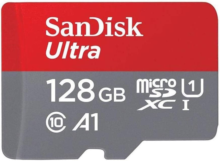 SanDisk Ultra Cartão de memória microSDXC com adaptador SD, até 100 MB/s, desempenho de apps A1, Classe 10, U1, 128 GB, Cinza e Vermelho.