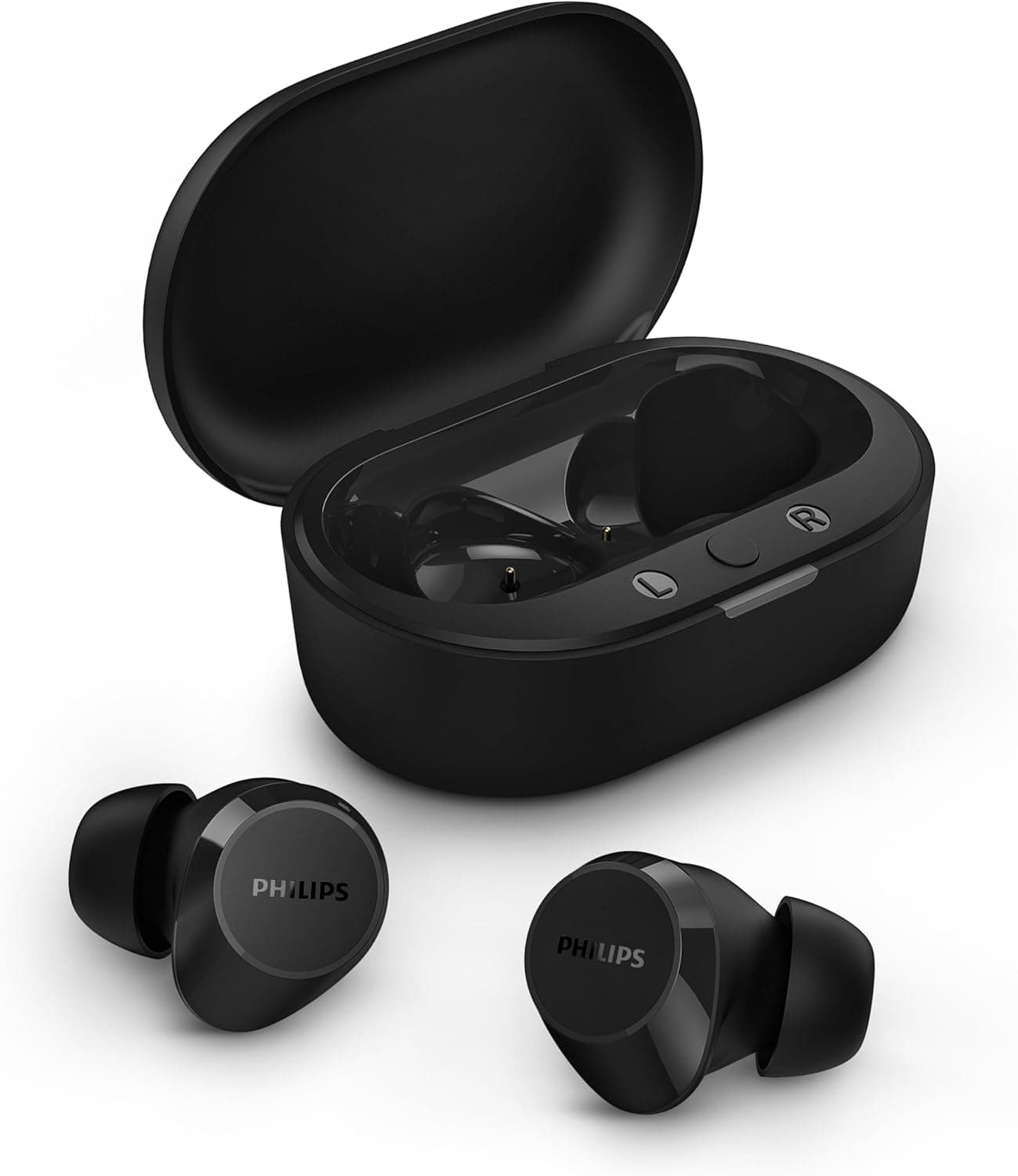 PHILIPS TAT1209BK Auriculares True Wireless com Bluetooth, auriculares pequenos, grande valor, um som natural com graves dinâmicos, chamadas nítidas e estojo de carregamento com bolso - preto