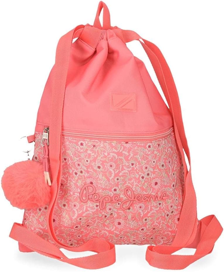 Mochila escolar Pepe Jeans Nahid, feita de poliéster, vários bolsos e compartimentos, alças largas, ergonômicas e acolchoadas, rosa. Por Joumma Bags.