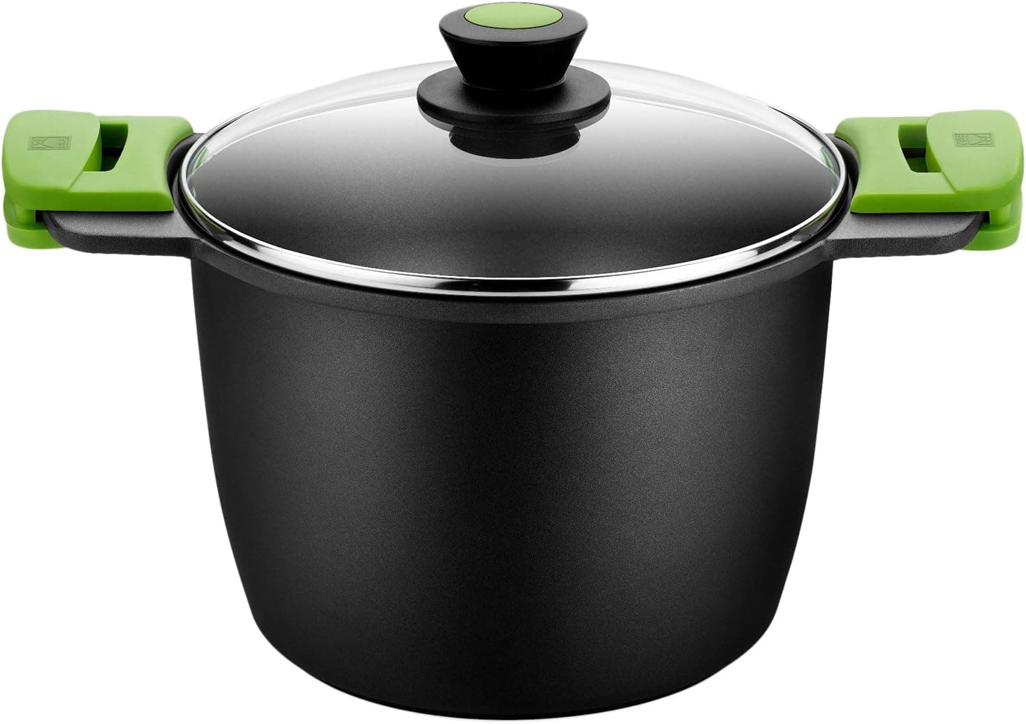 BRA Panela alta com tampa de vidro e alças de silicone, alumínio fundido, preto, 24 cm