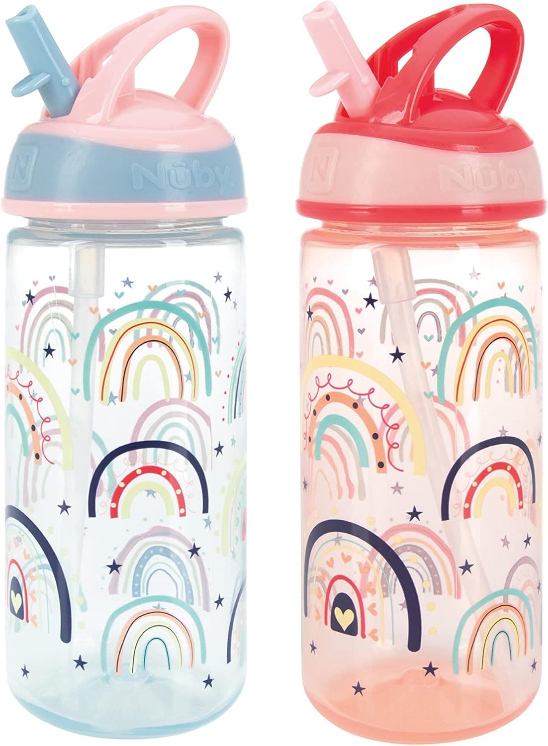 Nuby Garrafa de água Super Flip, anti-derrames, ativa para bebés pequenos, 540 ml/19 oz, alça de transporte, fluxo livre, máquina de lavar louça e esterilizador, copo adequado para mais de 18 meses