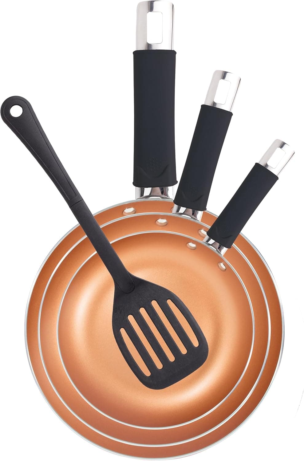 RENBERG ROYCE REECO - Conjunto de 4 peças frigideiras espátula com ranhura (18, 22, 26 cm) alumínio reciclado - pega ergonómica, revestimento anti-aderente - indução compatível