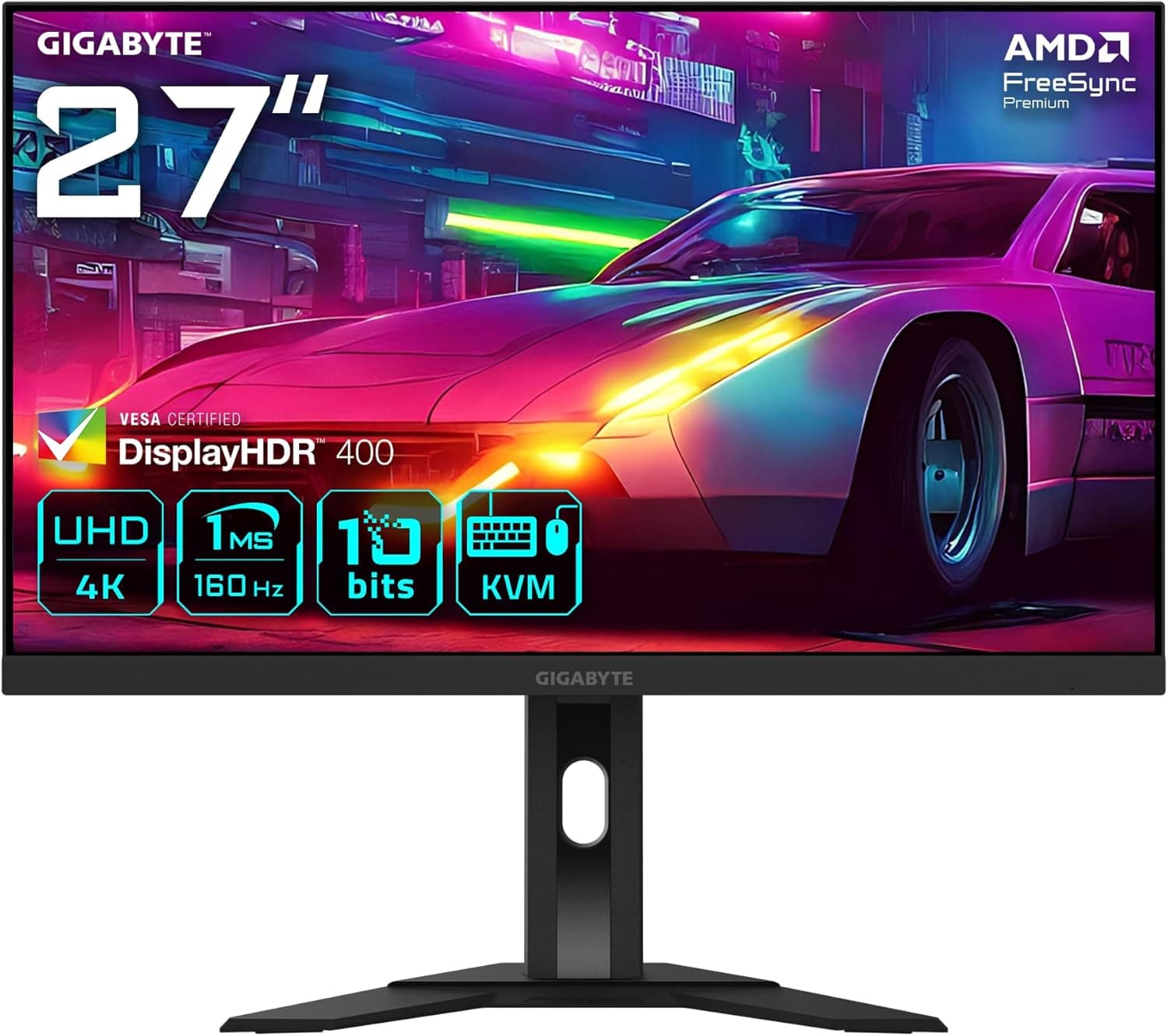 Gigabyte M27UA Monitor de jogos UHD, 3840 x 2160, 160Hz, 1 ms, 400 CD/m², FreeSync Premium, HDR pronto, HDMI 2.1, DisplayPort 1.4