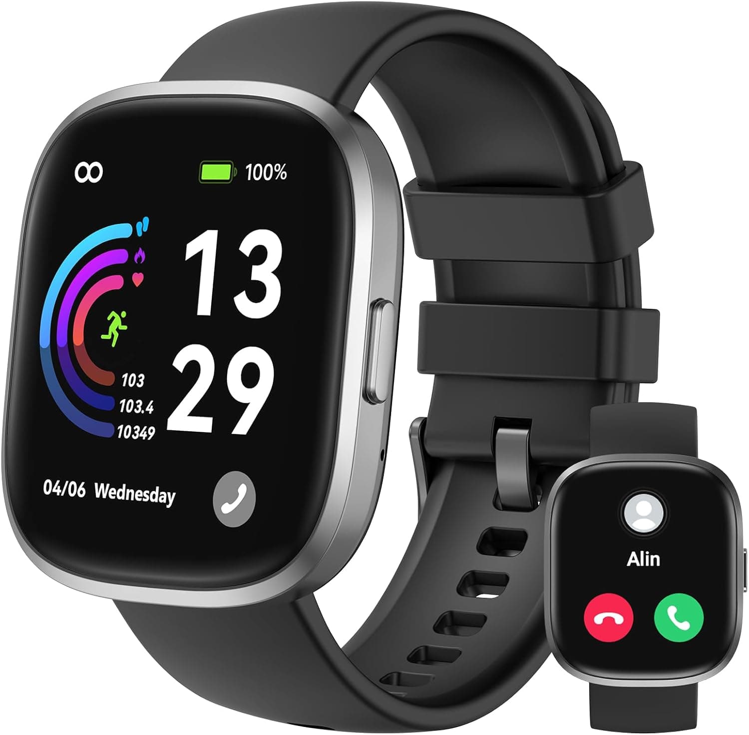 anyloop Relógio inteligente mulher homem com chamadas, 1,83" relógio Smartwatch com monitor de sono/110 modos desportivos pulseira atividade, impermeável IP68 Smart Watch para iOS Android preto