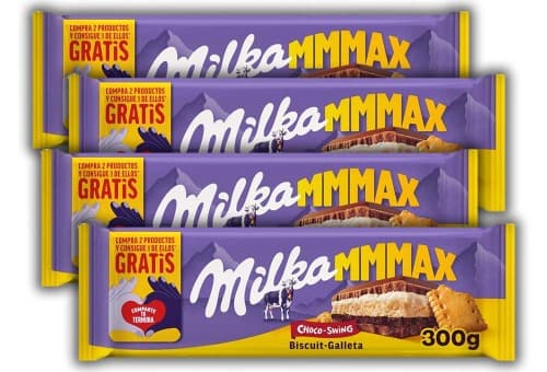 Milka MMMAX Choco Swing tablet grande de chocolate com leite dos alpes com bolacha, enchimento de creme de leite e creme de cacau 300 g x 4