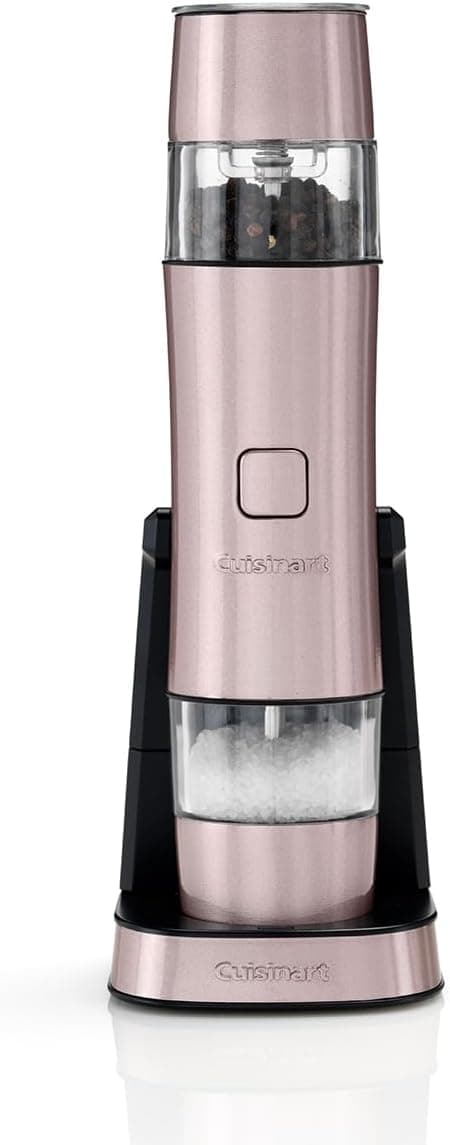 Cuisinart Conjunto moedor elétrico de sal e pimenta | moedor recarregável | 20 min de carga | tampa medidora, moagem ajustável | moedor elétrico de sal e pimenta Cuisinart | Rosa