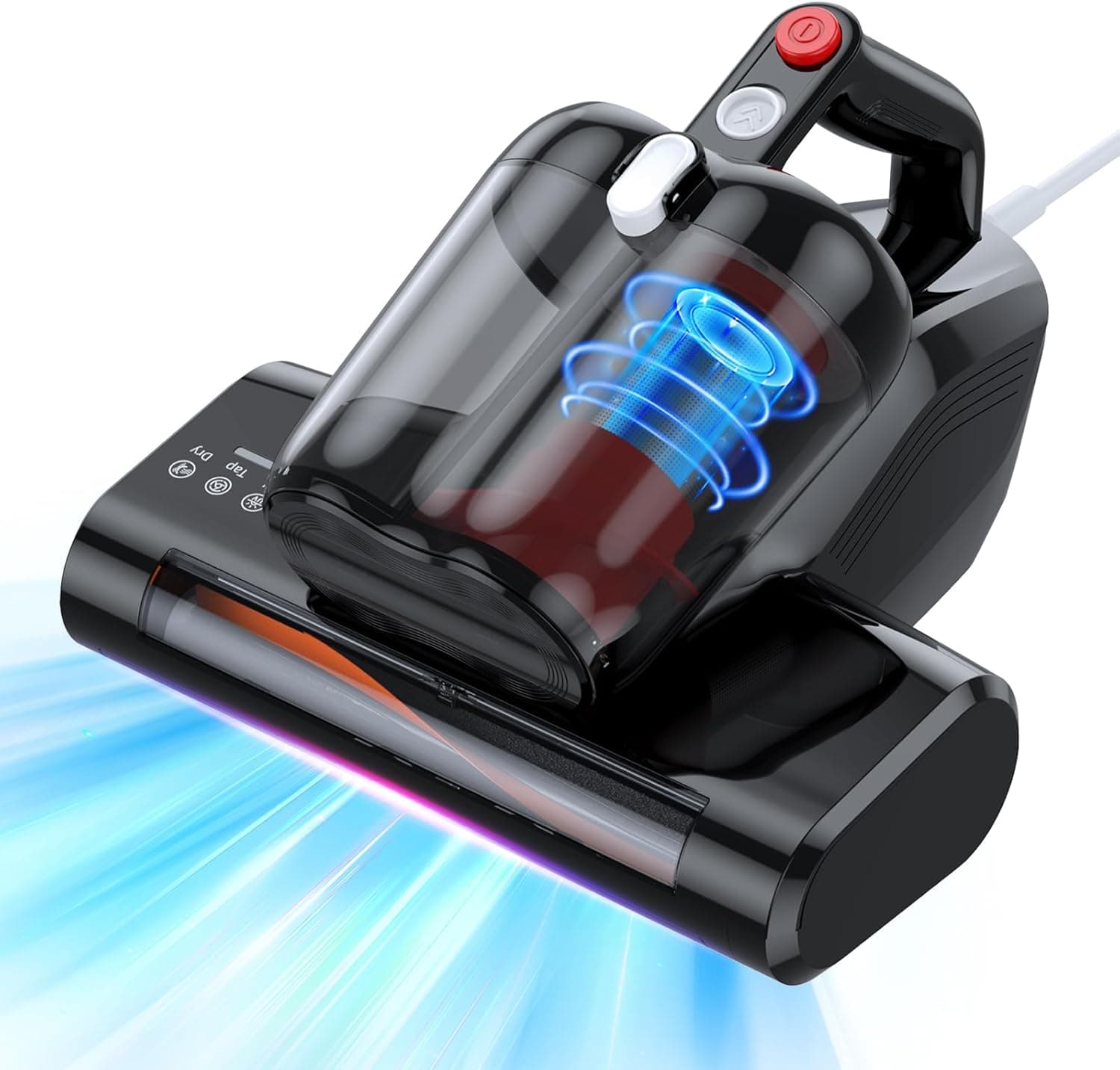 JPHYLL Aspirador antiácaros para colchões com luz UV-C de 253,7 nm 16 kg filtro de sucção HEPA aquecimento função 40000 RPM/Min rotação aspirador de ácaros elimina 99,9% de alérgenos 600 W cabo