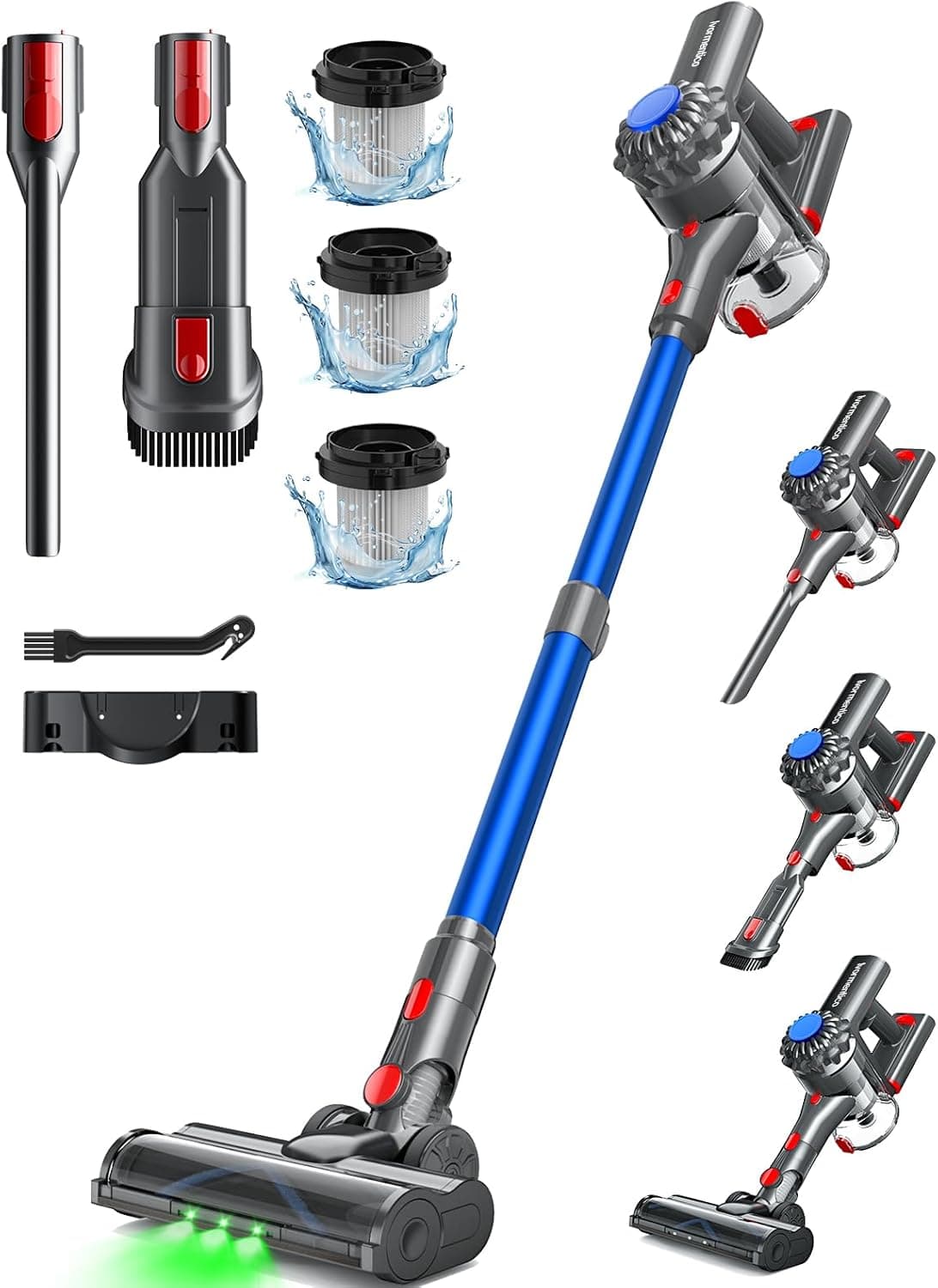 Ivormentico 50 m aspirador sem cabo, 40 KPA aspirador sem fios, 450 W vassoura aspirador sem cabo com escova para chão melhorada, aspirador vertical com LED verde, para chão/cabelo, azul