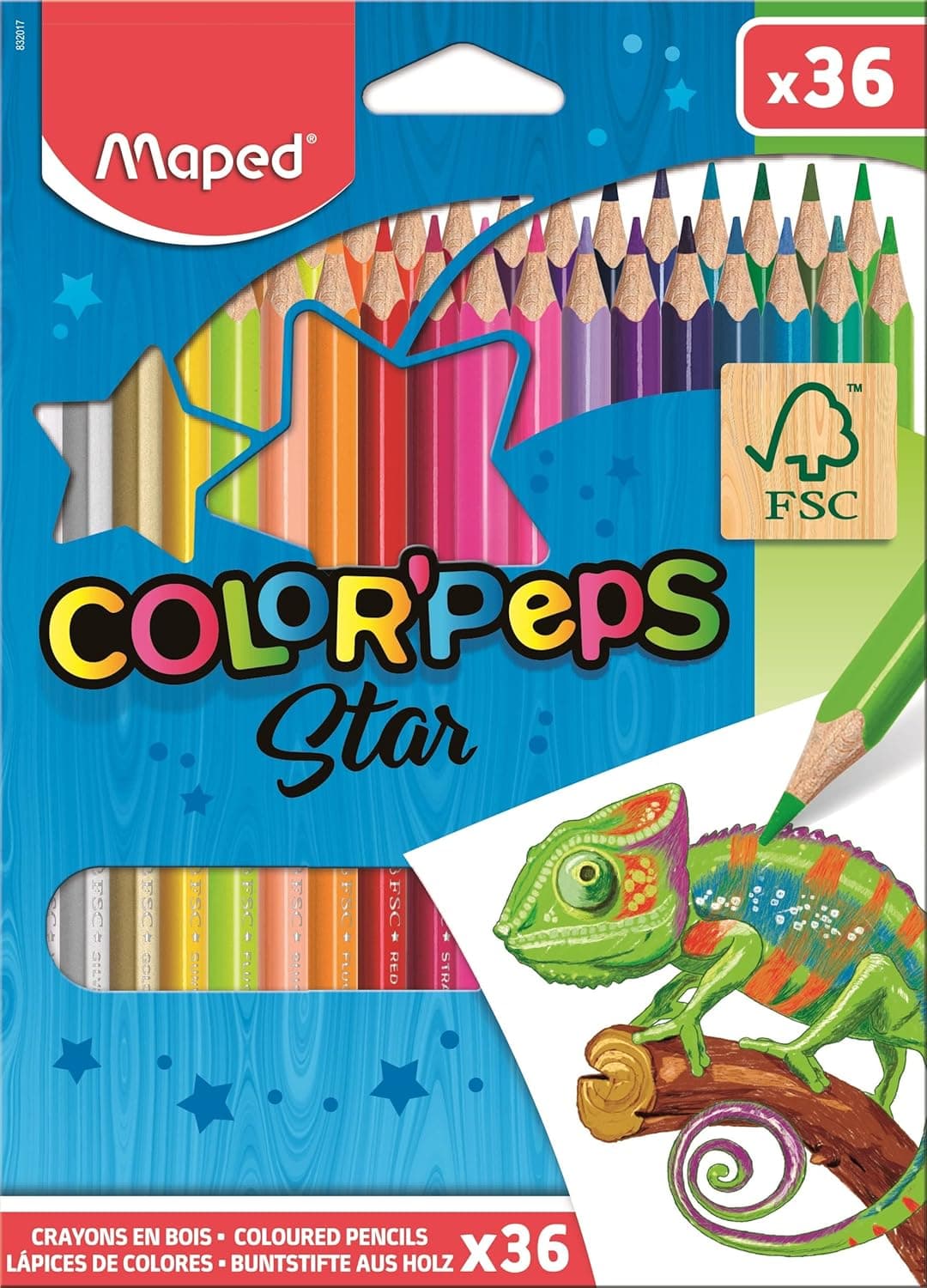 Maped - Pinturas de madeira - Lápis coloridas estojo - 36 pinturas com apresentação em caixa de papelão - cores vibrantes - acabamento