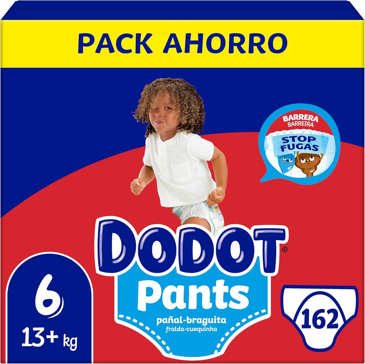 Dodot Pants para bebés fraldas, tamanho 6, 14-19 kg, 162 fraldas, fraldas-cuecas com ajuste 360°, anti-fugas, pack mensal