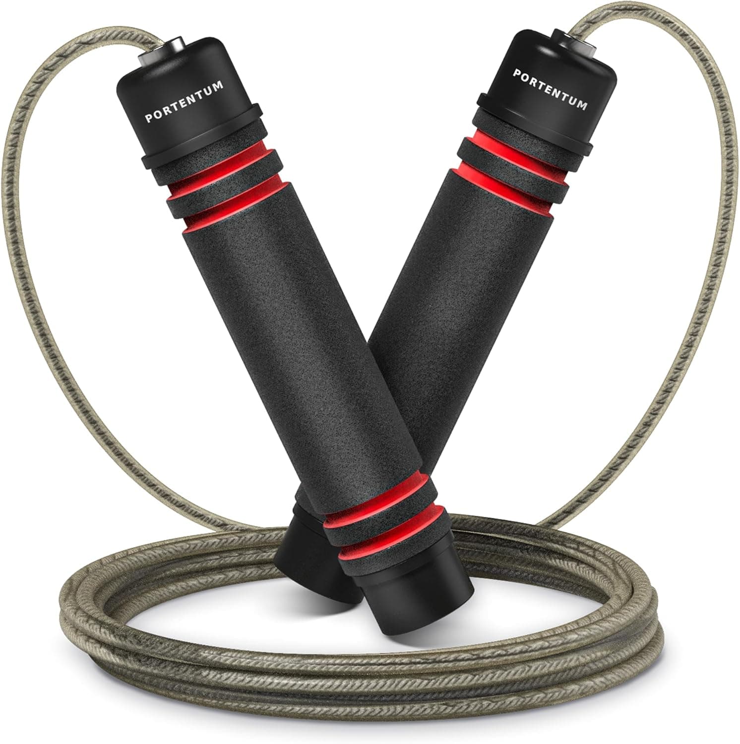 Comba Crossfit PORTENTUM com alças de espuma ergonómicas, bomba de saltar de comprimento ajustável e rolamentos rápidos, ideal para fitness, treino por intervalos e crossfit - 2,8 metros