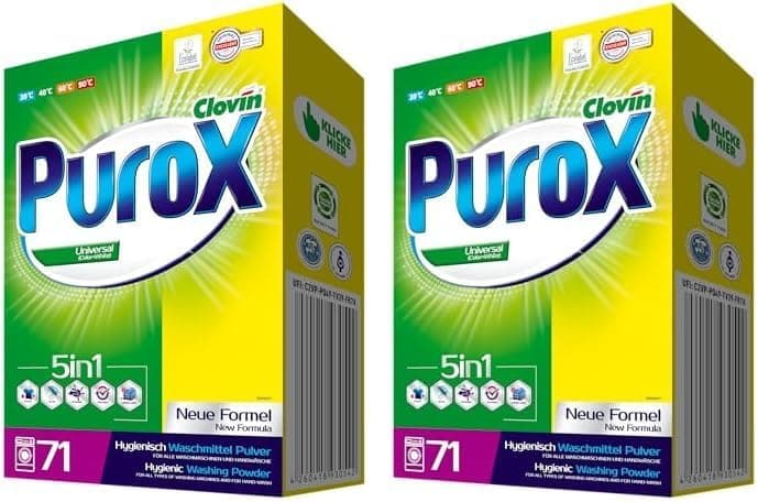 PUROX Universal detergente em pó (71 lavagens) para roupa de cor e branca, caixa de 5 kg (embalagem de 2)