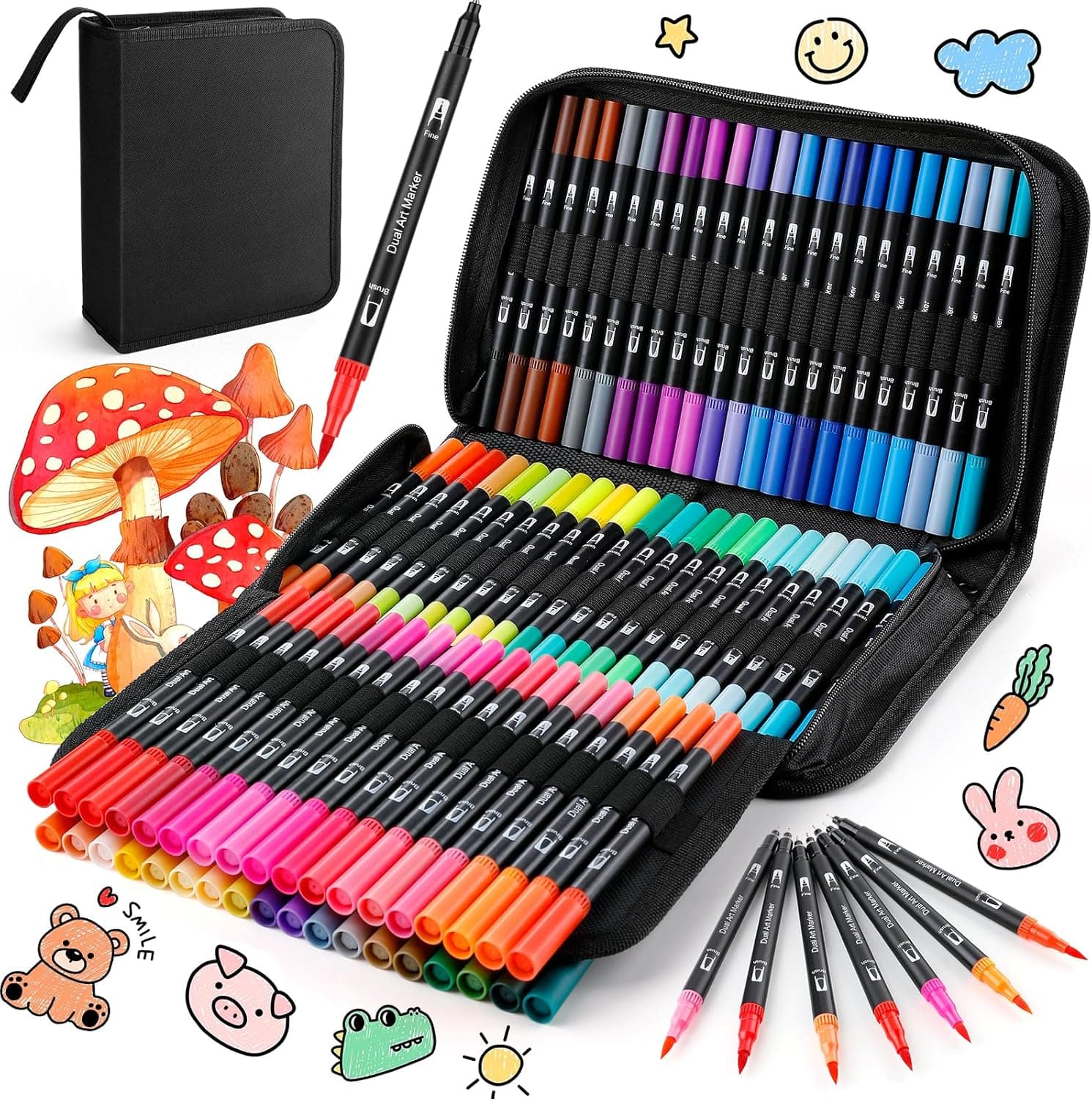 URBZUE Marcadores Lettering de 80 cores, ponta de pincel e ponta dupla fina, aguareláveis, kit para meninas, pincel pen, mandalas, graffiti, aligrafia, desenho
