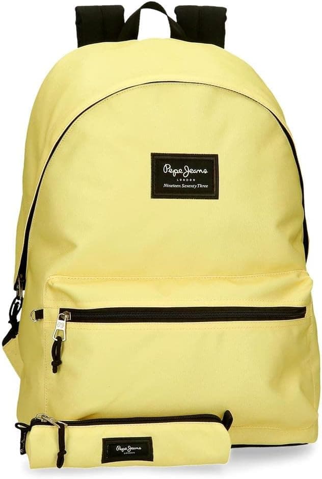 Pepe Jeans Aris Mochila para portátil compartimento duplo portátil 15,6 polegadas 31 x 44 x 17,5 cm mochila escolar poliéster by Joumma Bags, Amarelo, Mochila + estojo