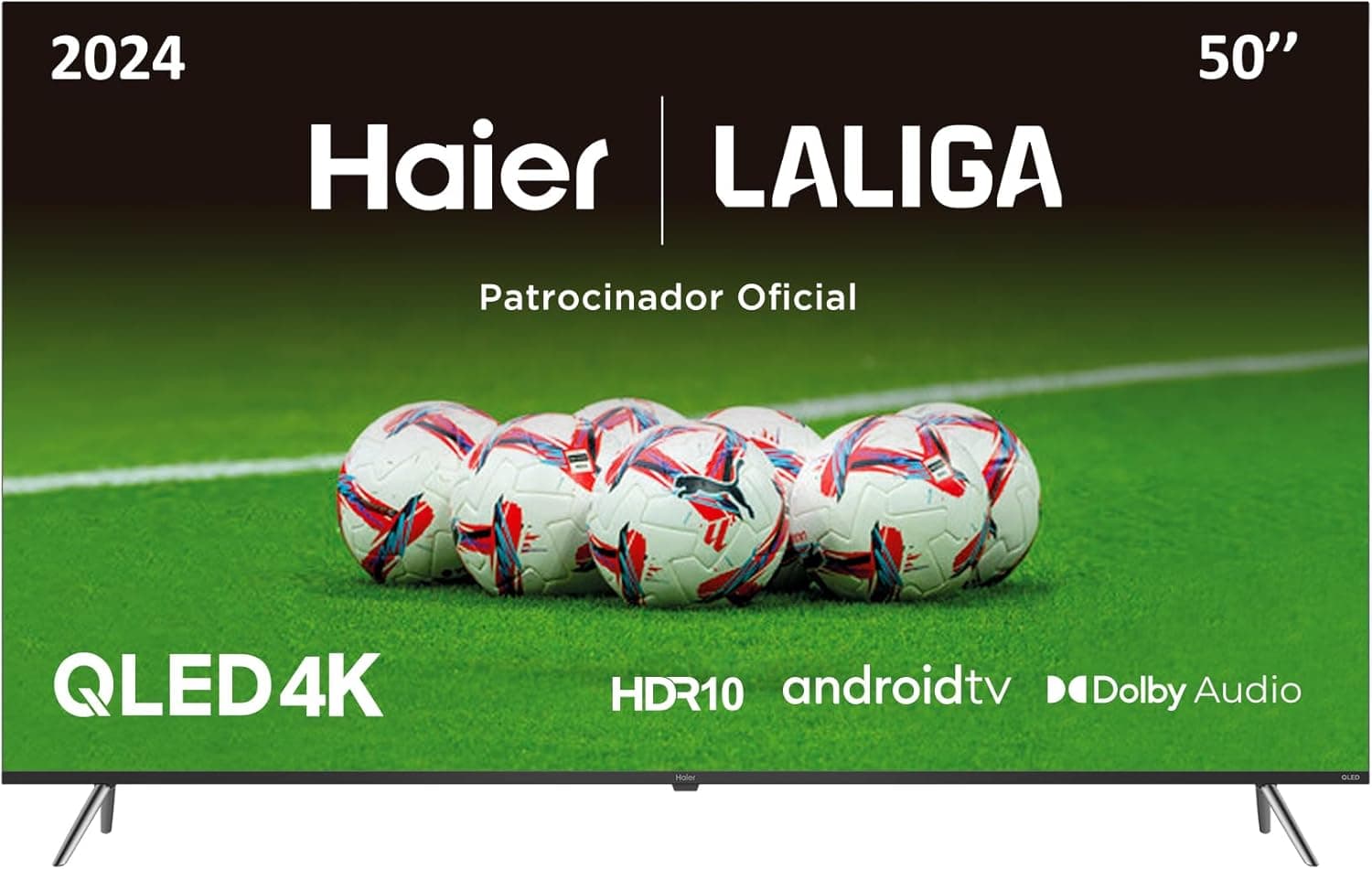 Haier Smart TV QLED 4K UHD 50" H50K705UG, Android 11, Dolby Áudio, HDR10, Controlo Remoto Inteligente, Google Assistant, Bluetooth 5.1, DBX TV, 4x HDMI 2.1, Design Sem Moldura, 2024