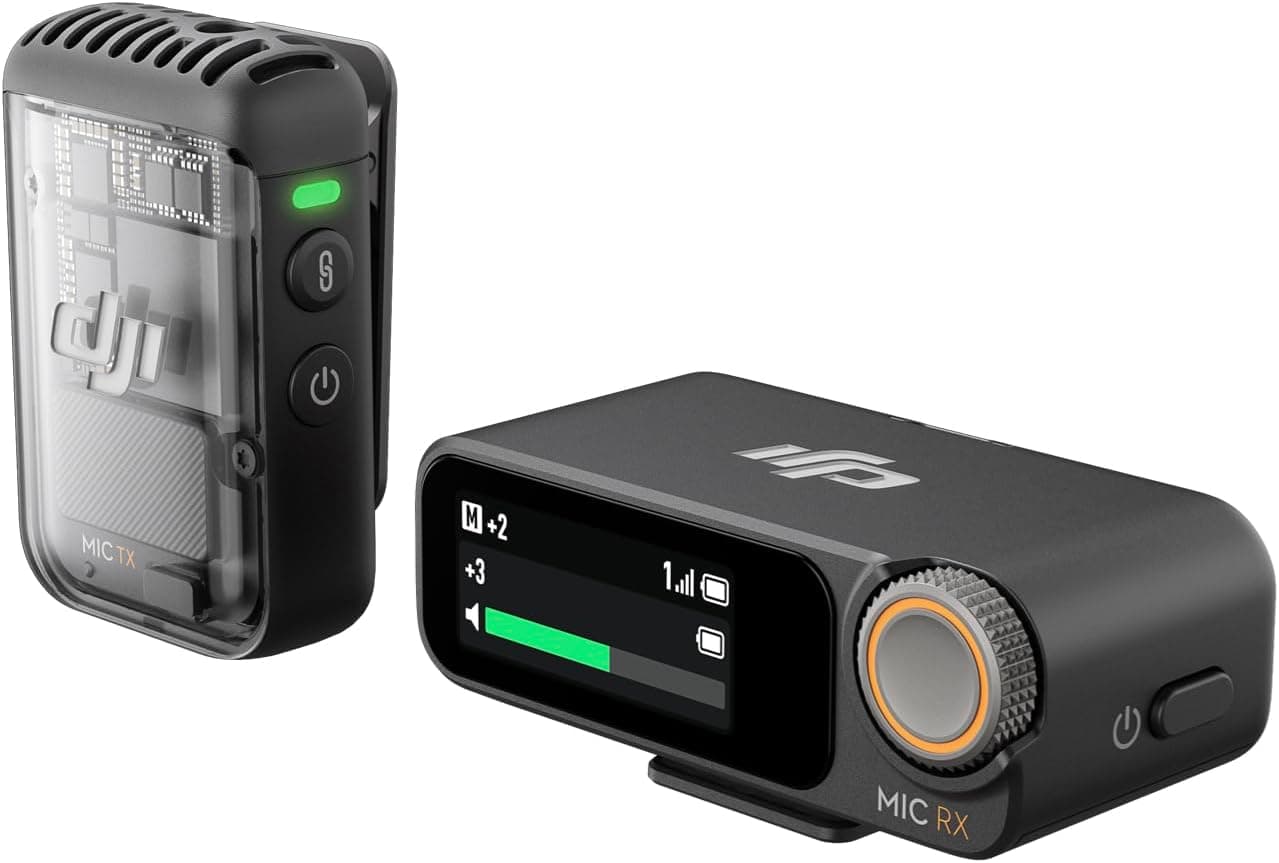 DJI Mic 2 (1 TX+1 RX), microfone sem fios com cancelamento de ruído inteligente, gravação interna flutuante de 32 bits, som otimizado, 250 m de alcance, microfone para iPhone e Android