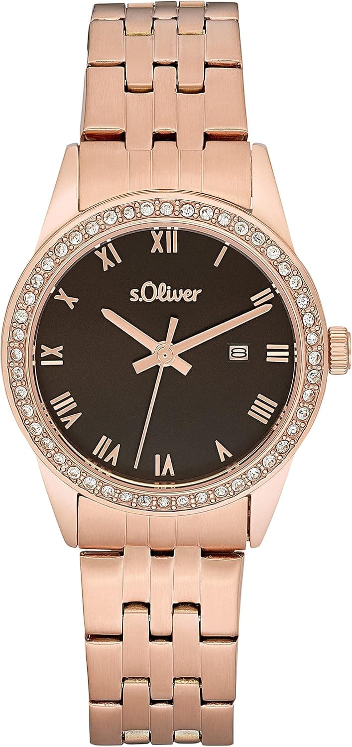 s.Oliver Relógio de pulso analógico de quartzo para senhora, Rosa., IP Rose / Braun
