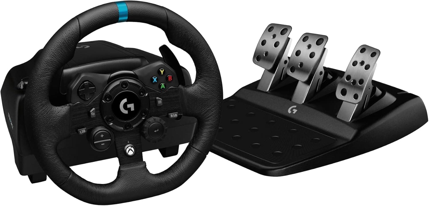 Logitech G G923 Racing Wheel and Pedals, Force Feedback TRUEFORCE, 1.000 Hz, resposta eficaz, controlo de saída de embraiagem dupla, volante autêntico, para Xbox, PC - preto
