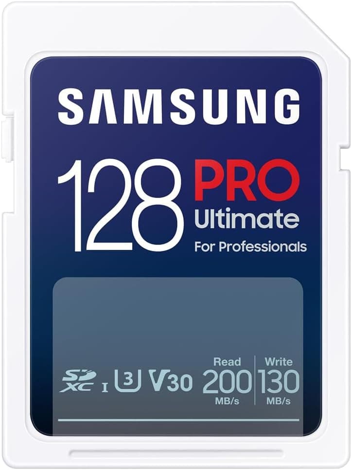Samsung PRO Ultimate cartão de memória SD, 128 GB, leitura 200 MB/s, escrita 130 MB/s, UHS-I, C10, U3, V30, 4K UHD, para Smartphone, drone ou câmara de ação (MB-SY128S)