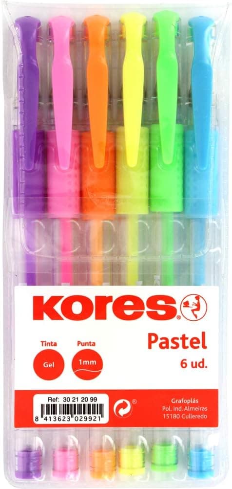 Kores. 30212099. Pacote de 6 canetas de tinta de gel pastel, bg4, ponta de 1 mm, cores sortidas