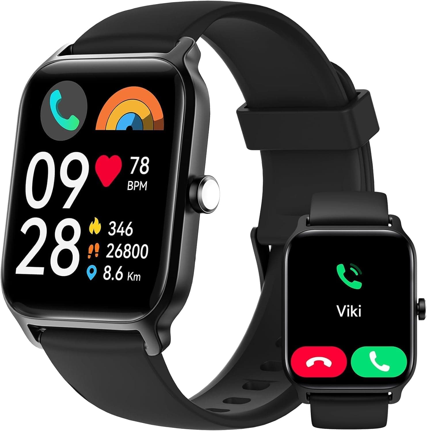 Relógio inteligente unissexo com chamadas e voz Alexa, WhatsApp notificações, 1,8" Smartwatch com podómetro/pulsómetro/SpO2/monitor sono, IP68 impermeável, 112 modos de desporto, para Android iOS