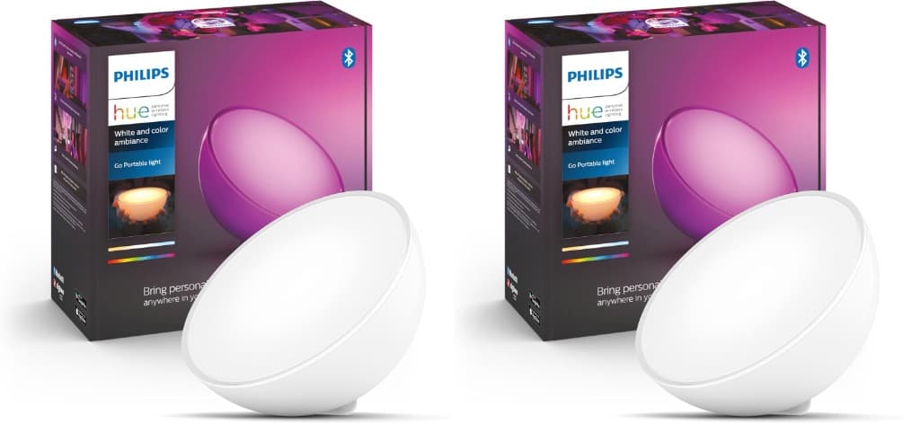Philips Hue Go Candeeiro de mesa LED Smart com Bluetooth, luz branca e colorida, compatível com Alexa e Google Home, 2 unidades