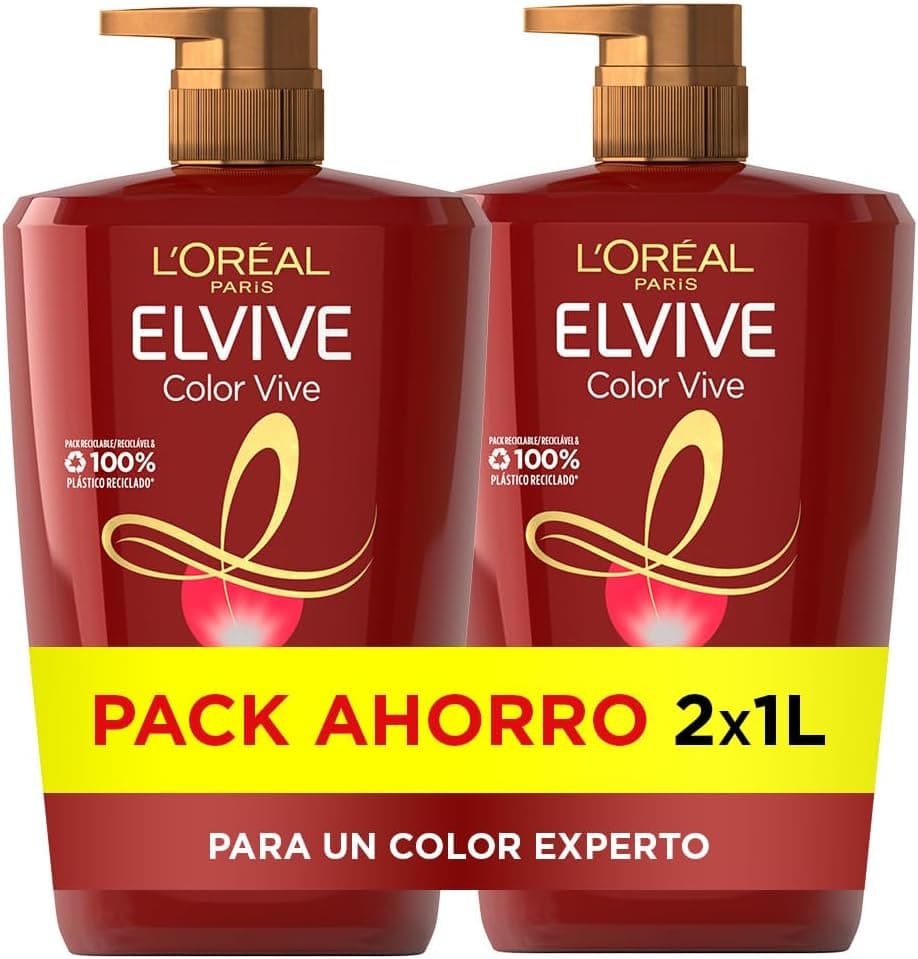 L'Oréal Paris Elvive Color Vive Pack de 2 champô protetor para o cabelo tingido, 1 L