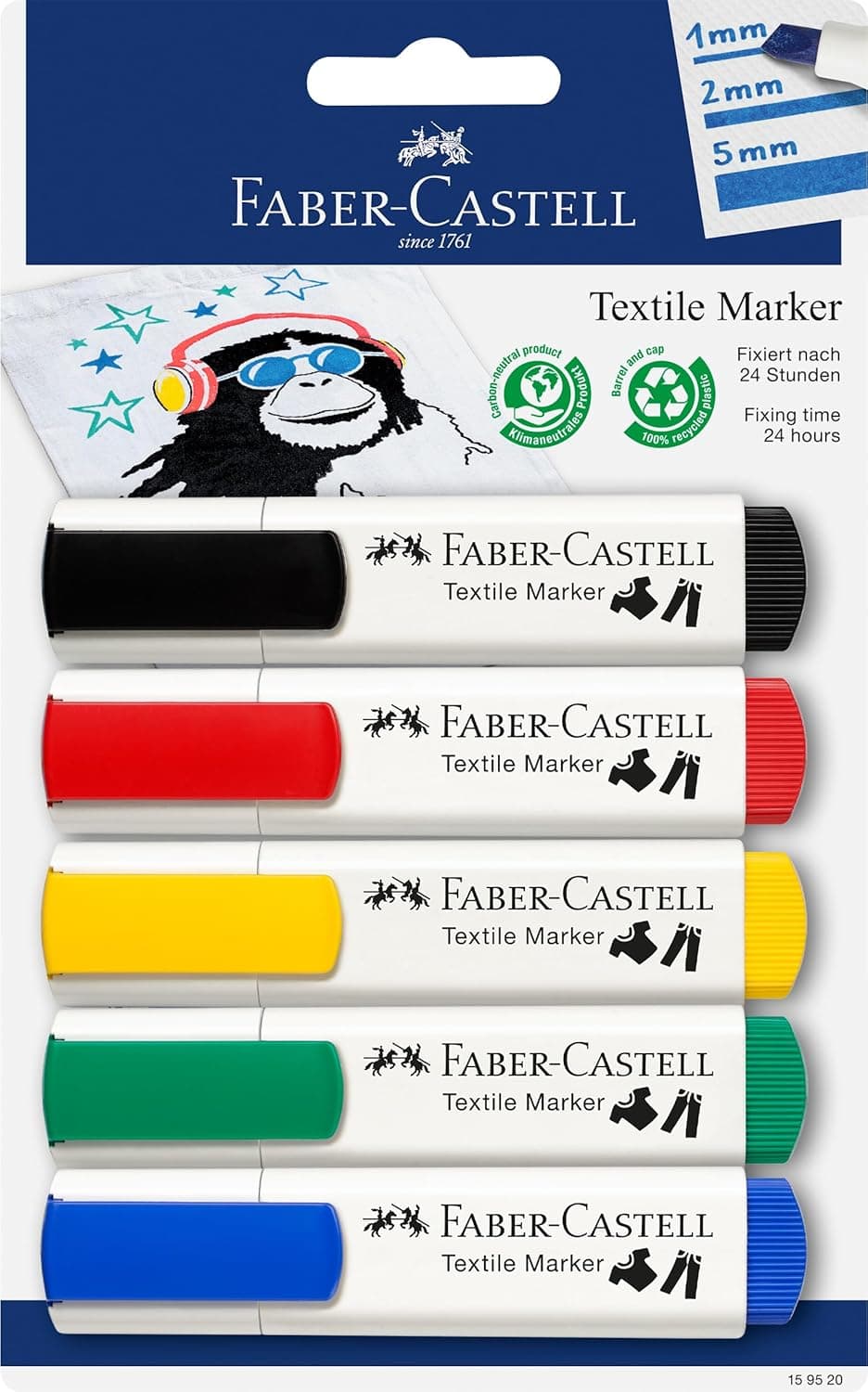 Faber-Castell 159520 - Blister com 5 marcadores têxteis - básicos.
